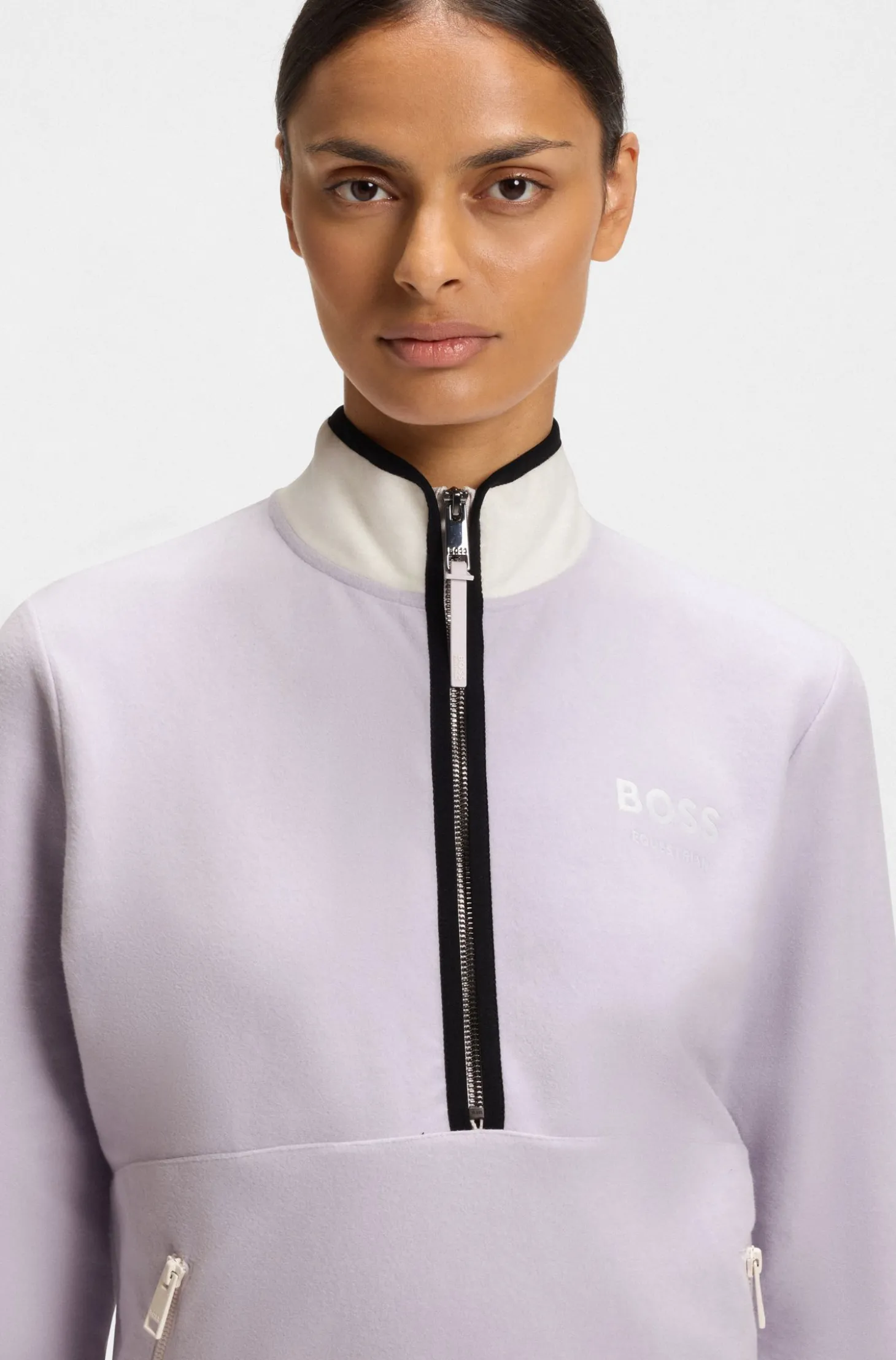 Reitsport-Sweatshirt aus Stretch-Baumwolle mit kurzem Reißverschluss