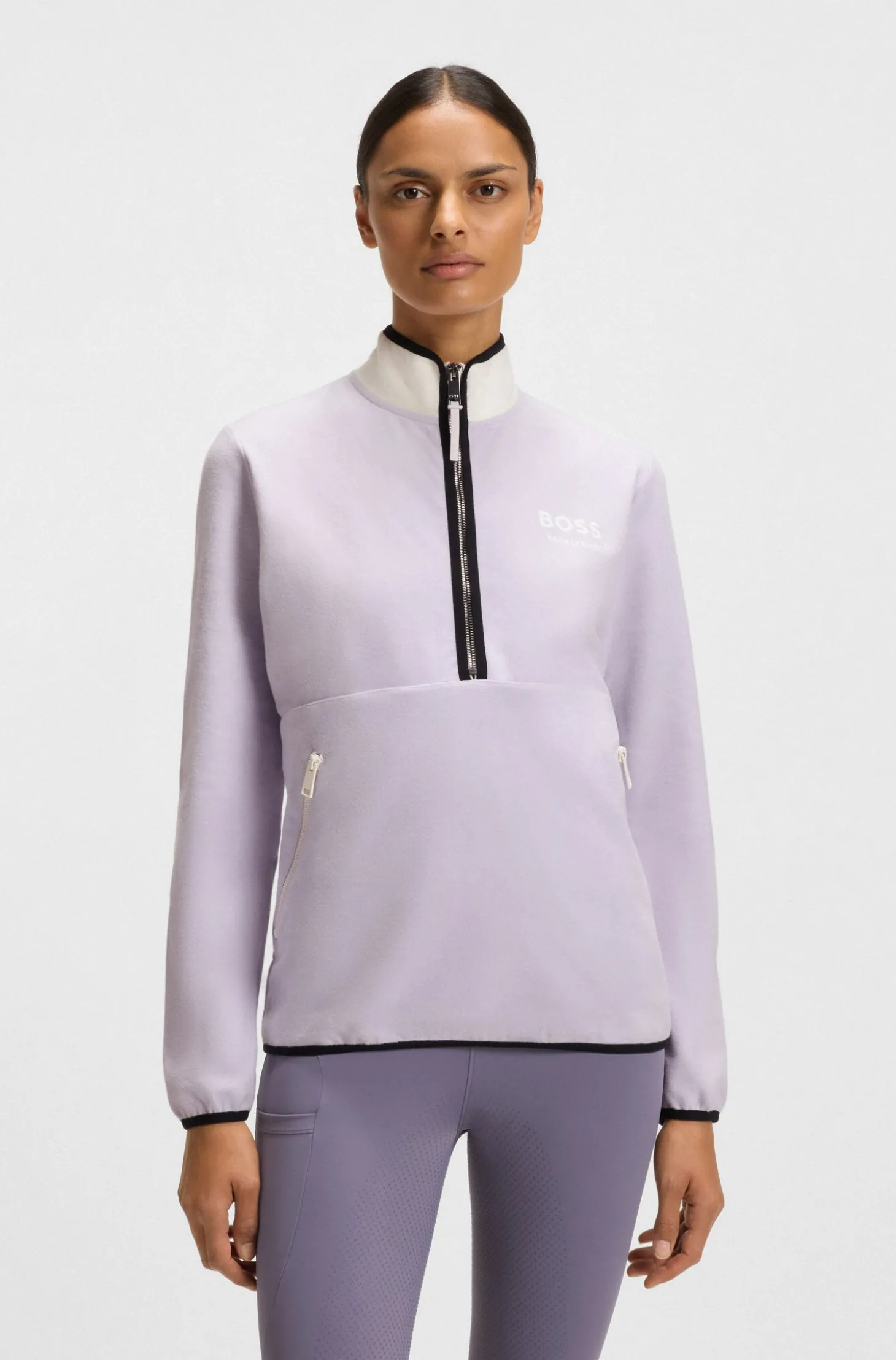 Reitsport-Sweatshirt aus Stretch-Baumwolle mit kurzem Reißverschluss