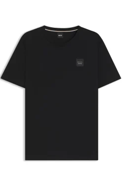 Reitsport-T-Shirt aus Stretch-Baumwolle mit Logo-Patch