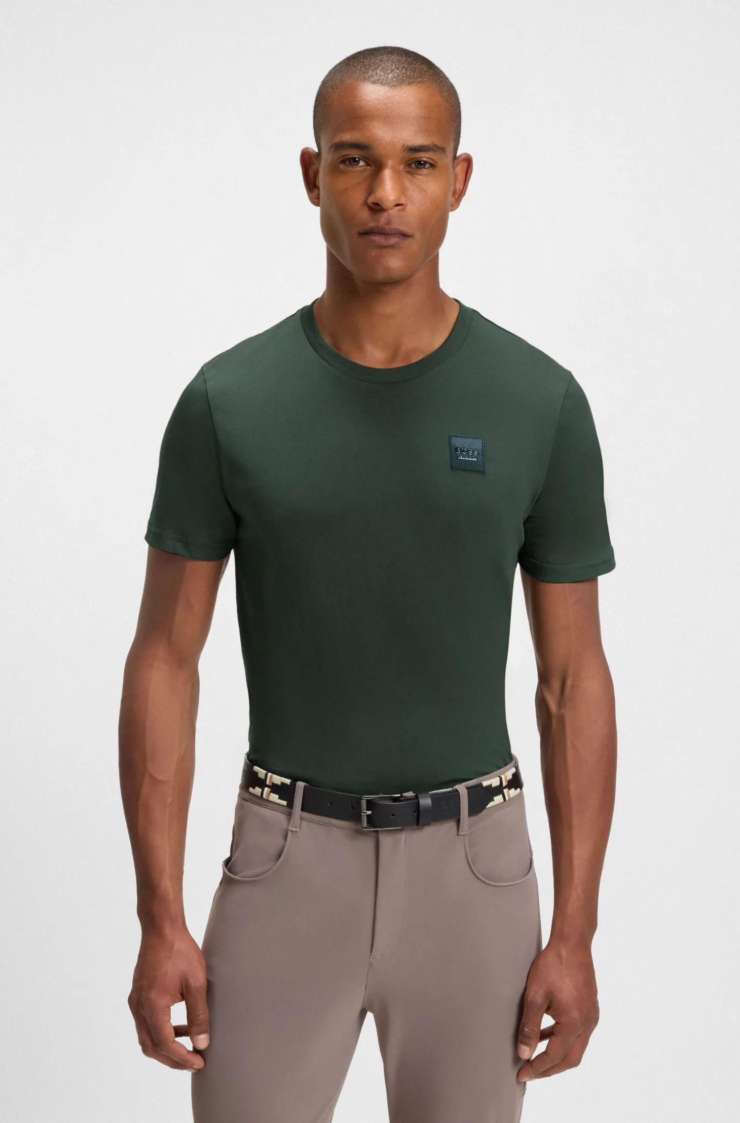 Reitsport-T-Shirt aus Stretch-Baumwolle mit Logo-Patch