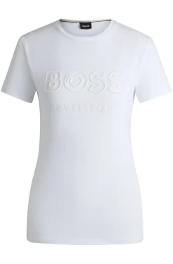 Reitsport-T-Shirt aus Stretch-Baumwolle mit Logo-Stickerei
