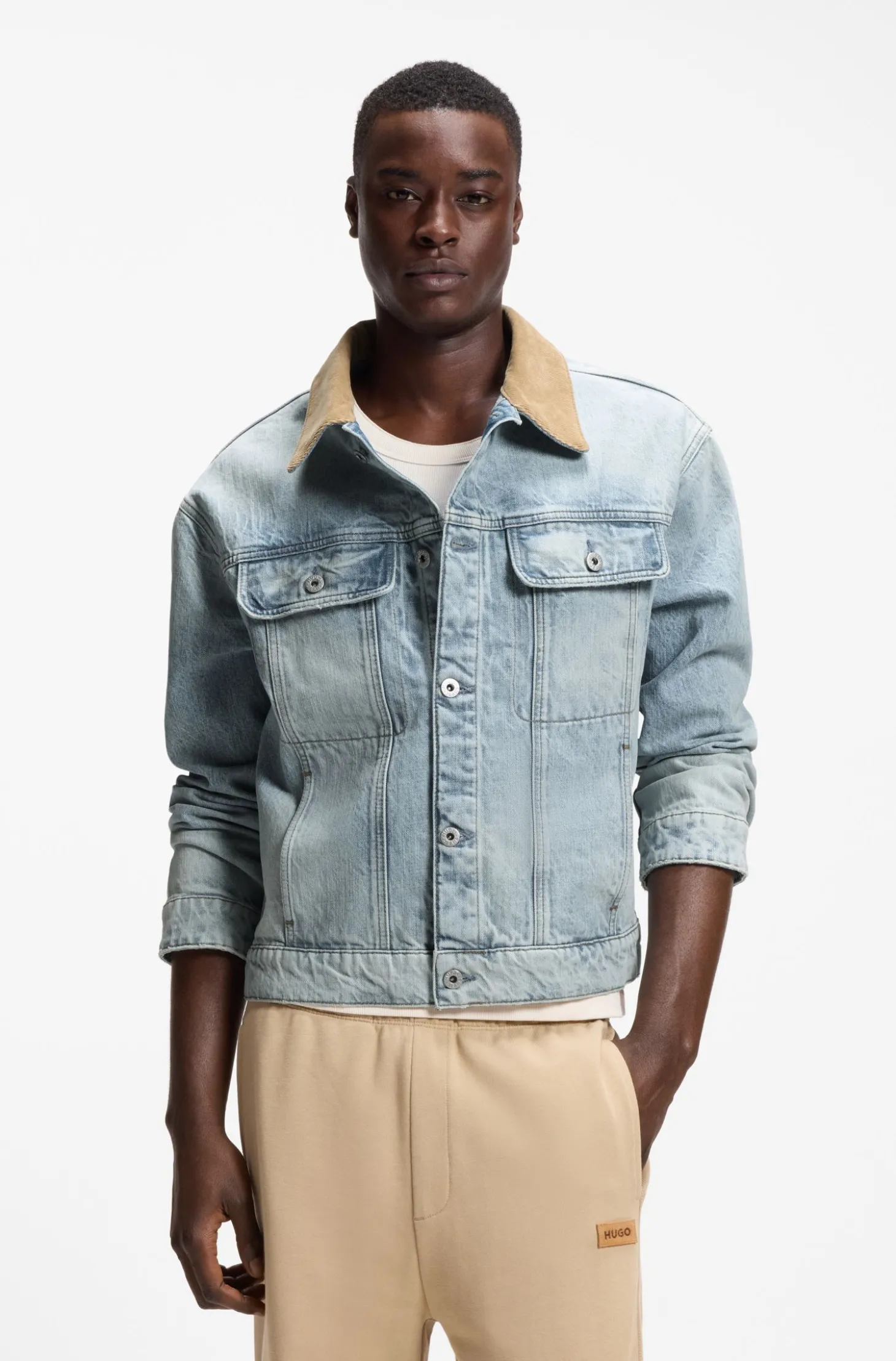 Relaxed-Fit Baumwolljacke mit Cordkragen