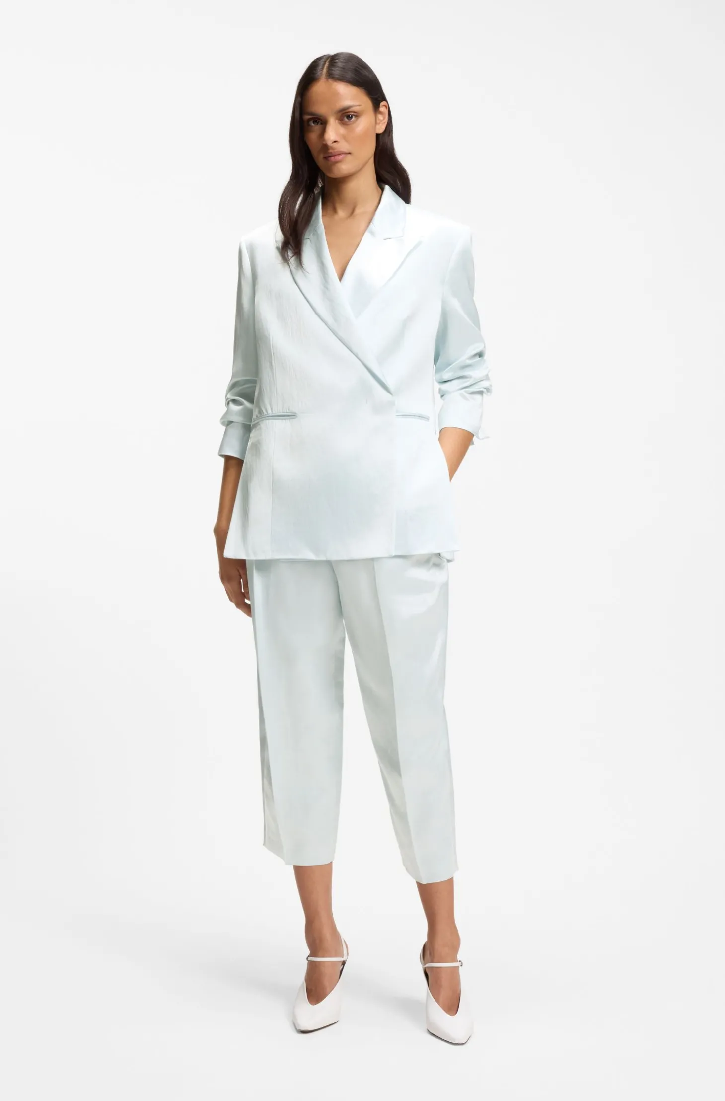 Relaxed-Fit Blazer aus Satin mit verdecktem Verschluss