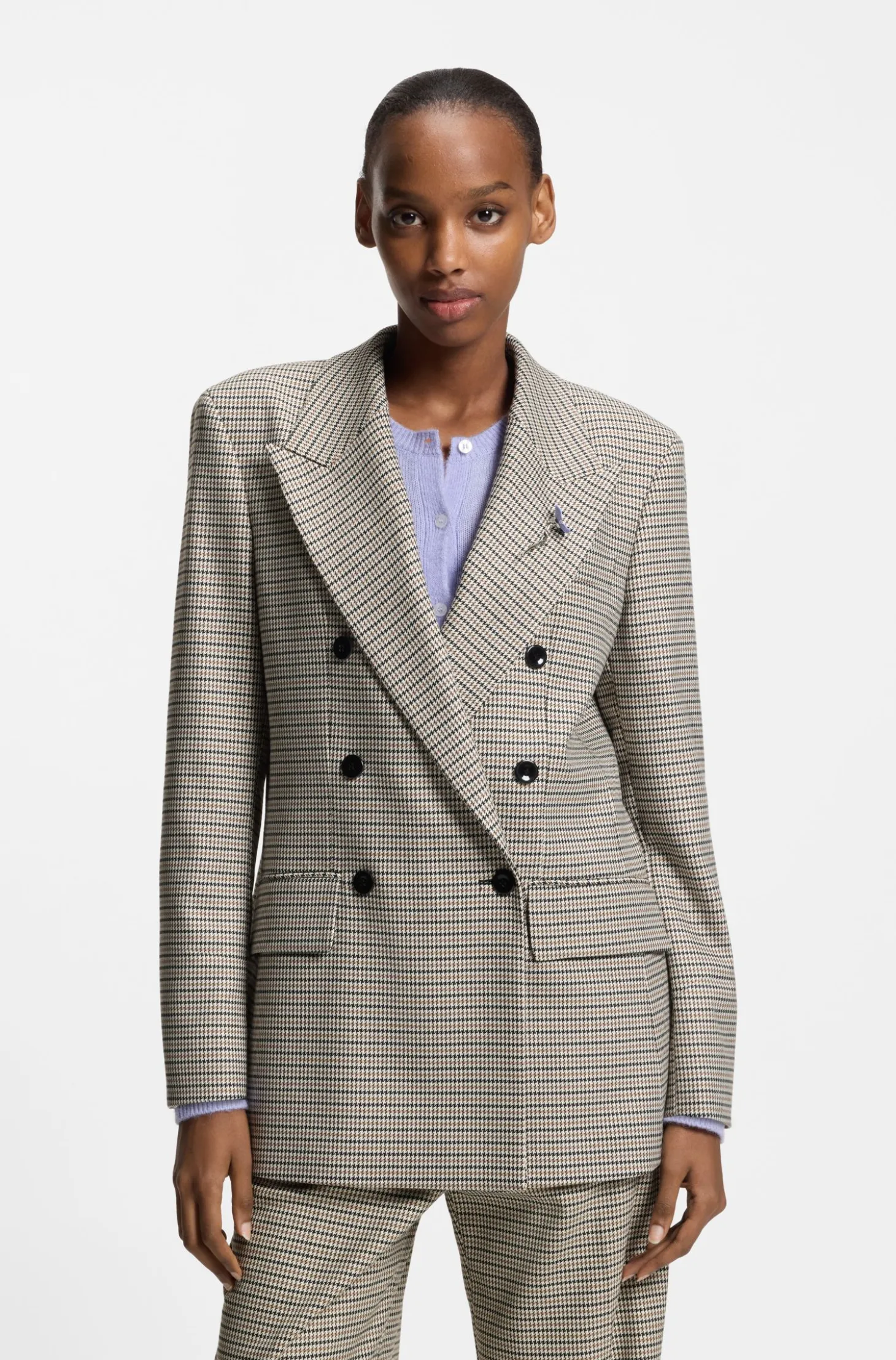 Relaxed-Fit Blazer mit filigranem Hahnentritt-Muster