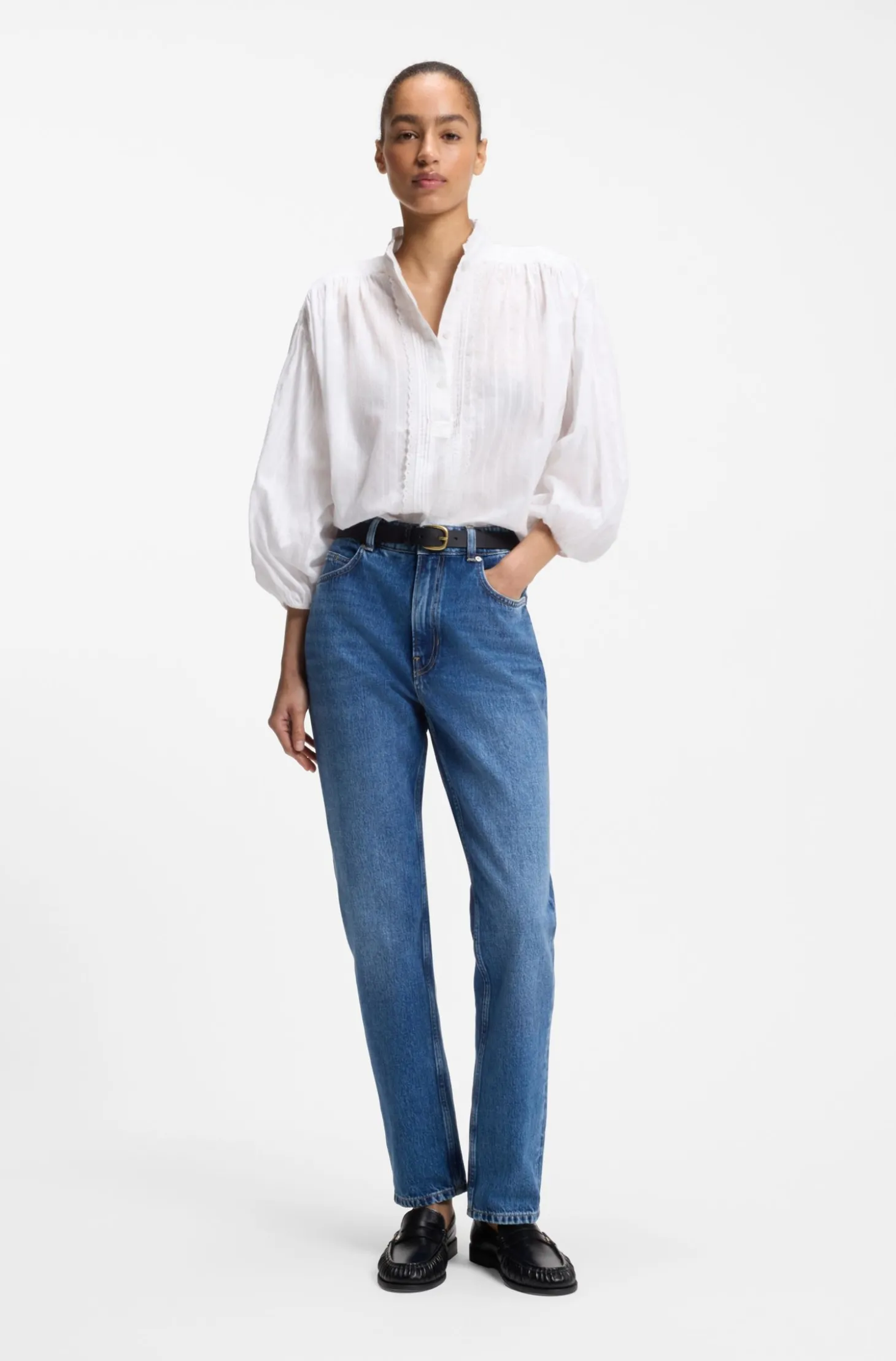 Relaxed-Fit Bluse aus Baumwolle mit Ballonärmeln