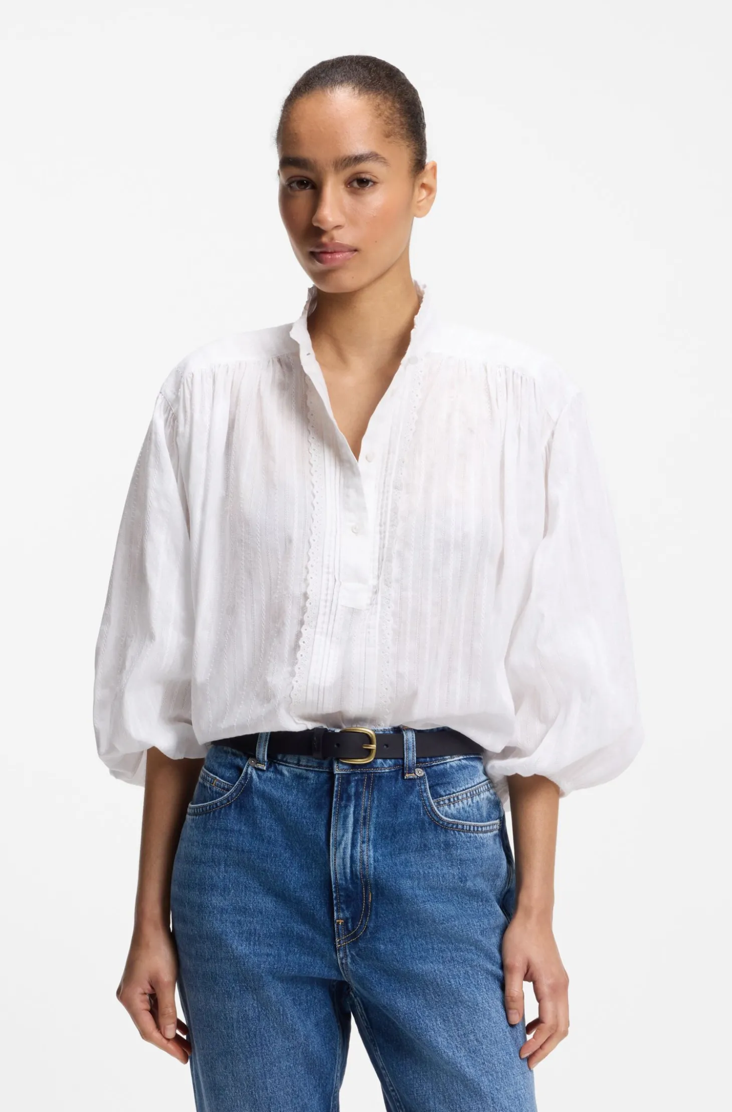 Relaxed-Fit Bluse aus Baumwolle mit Ballonärmeln
