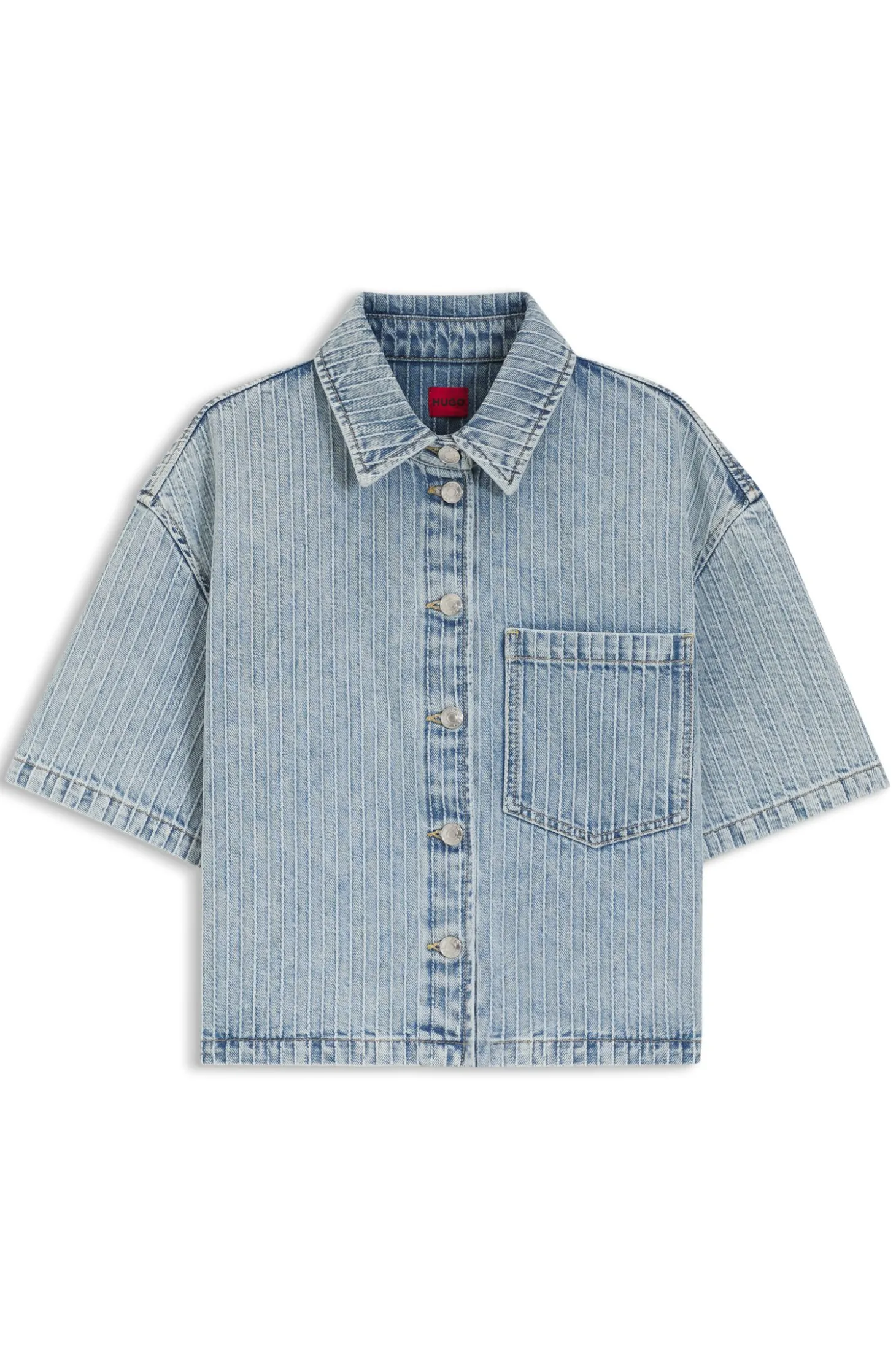 Relaxed-Fit Bluse aus gestreiftem Rigid-Denim