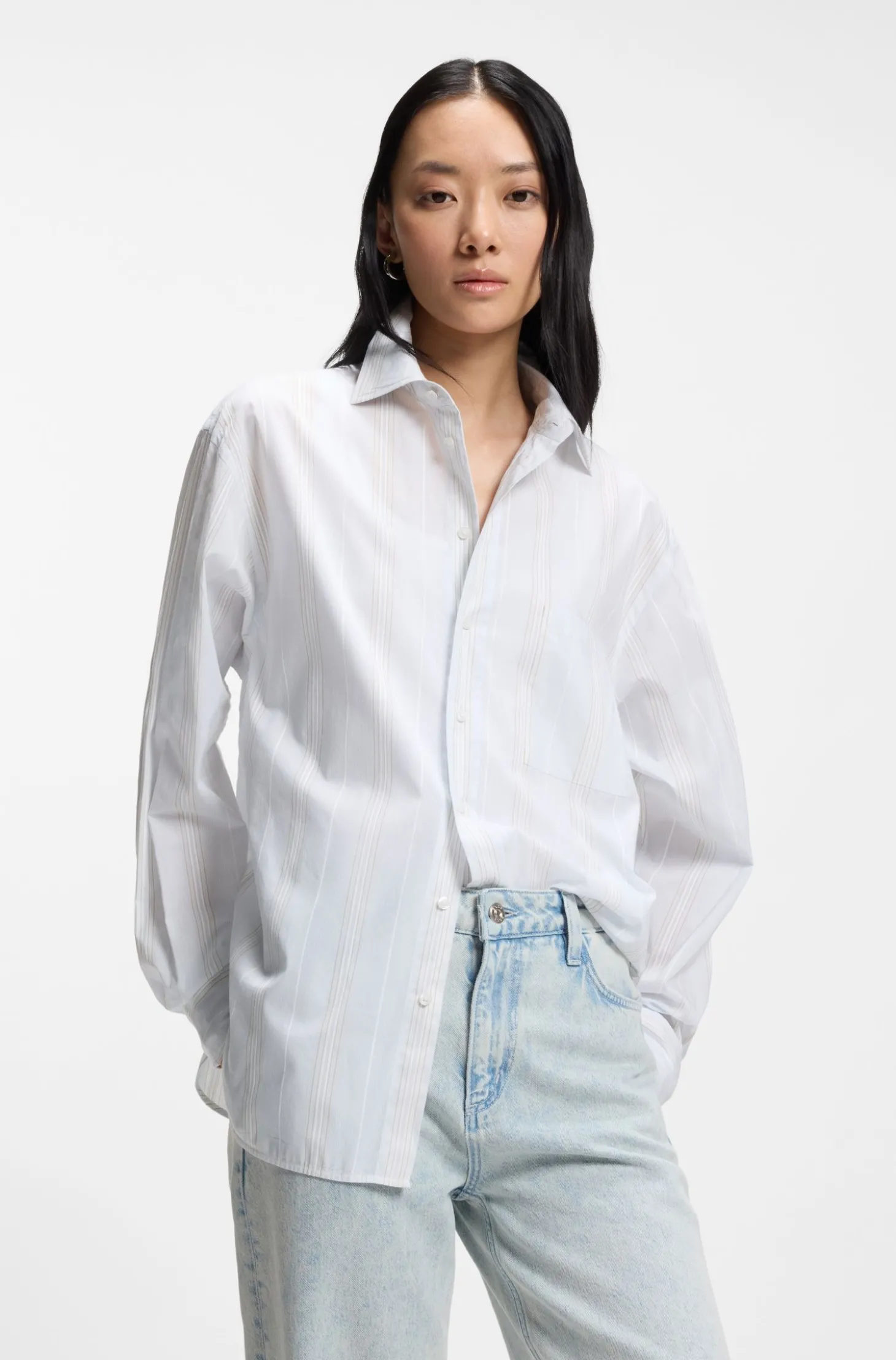 Relaxed-Fit Bluse aus gestreiftem Baumwoll-Canvas
