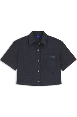 Relaxed-Fit Bluse aus leichtem Denim in Cropped-Länge