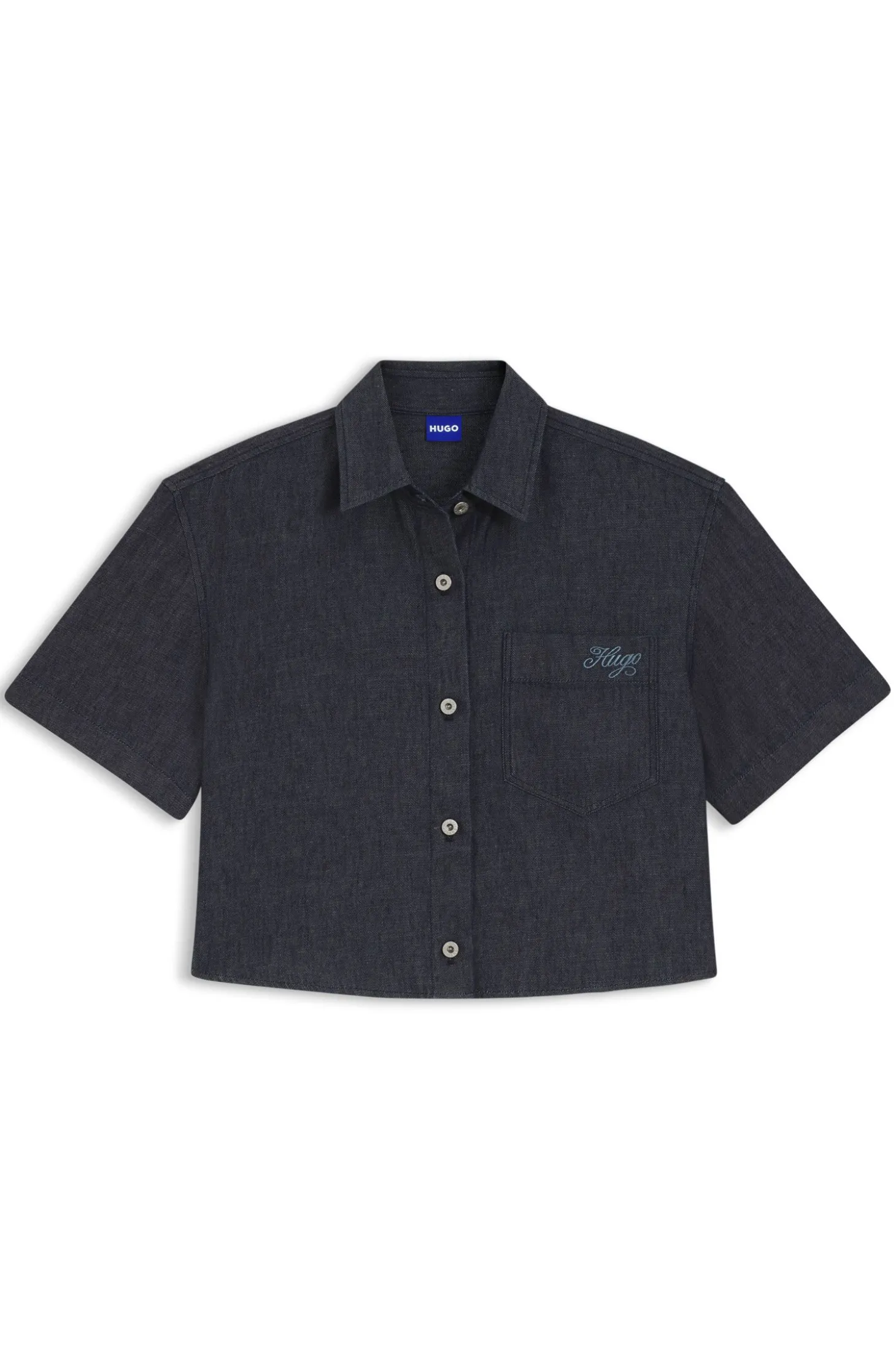 Relaxed-Fit Bluse aus leichtem Denim in Cropped-Länge