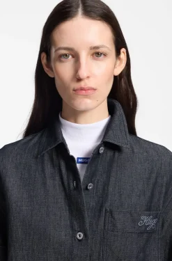 Relaxed-Fit Bluse aus leichtem Denim in Cropped-Länge