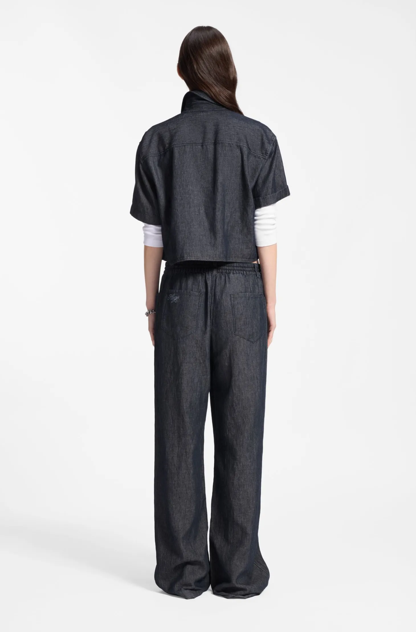 Relaxed-Fit Bluse aus leichtem Denim in Cropped-Länge
