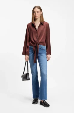 Relaxed-Fit Bluse aus Stretch-Satin mit Krawatten-Detail