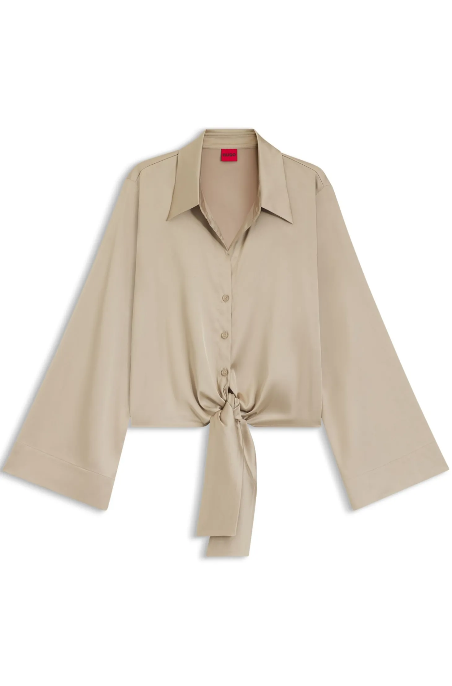 Relaxed-Fit Bluse aus Stretch-Satin mit Krawatten-Detail