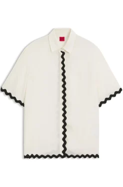 Relaxed-Fit Bluse mit kontrastfarbenem Zickzack-Band