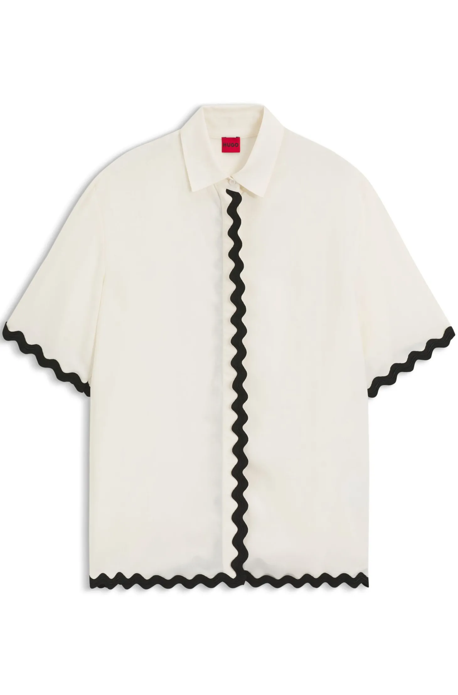 Relaxed-Fit Bluse mit kontrastfarbenem Zickzack-Band