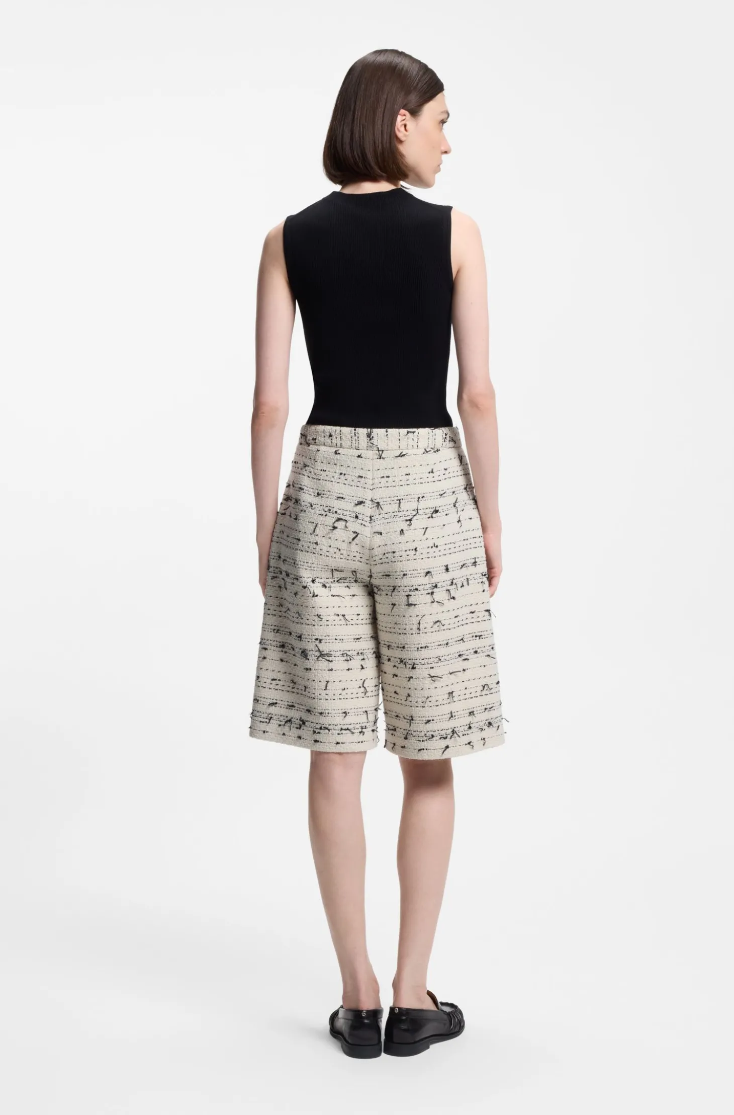 Relaxed-Fit Cropped-Hose aus gestreiftem Baumwoll-Mix mit Tweed-Struktur