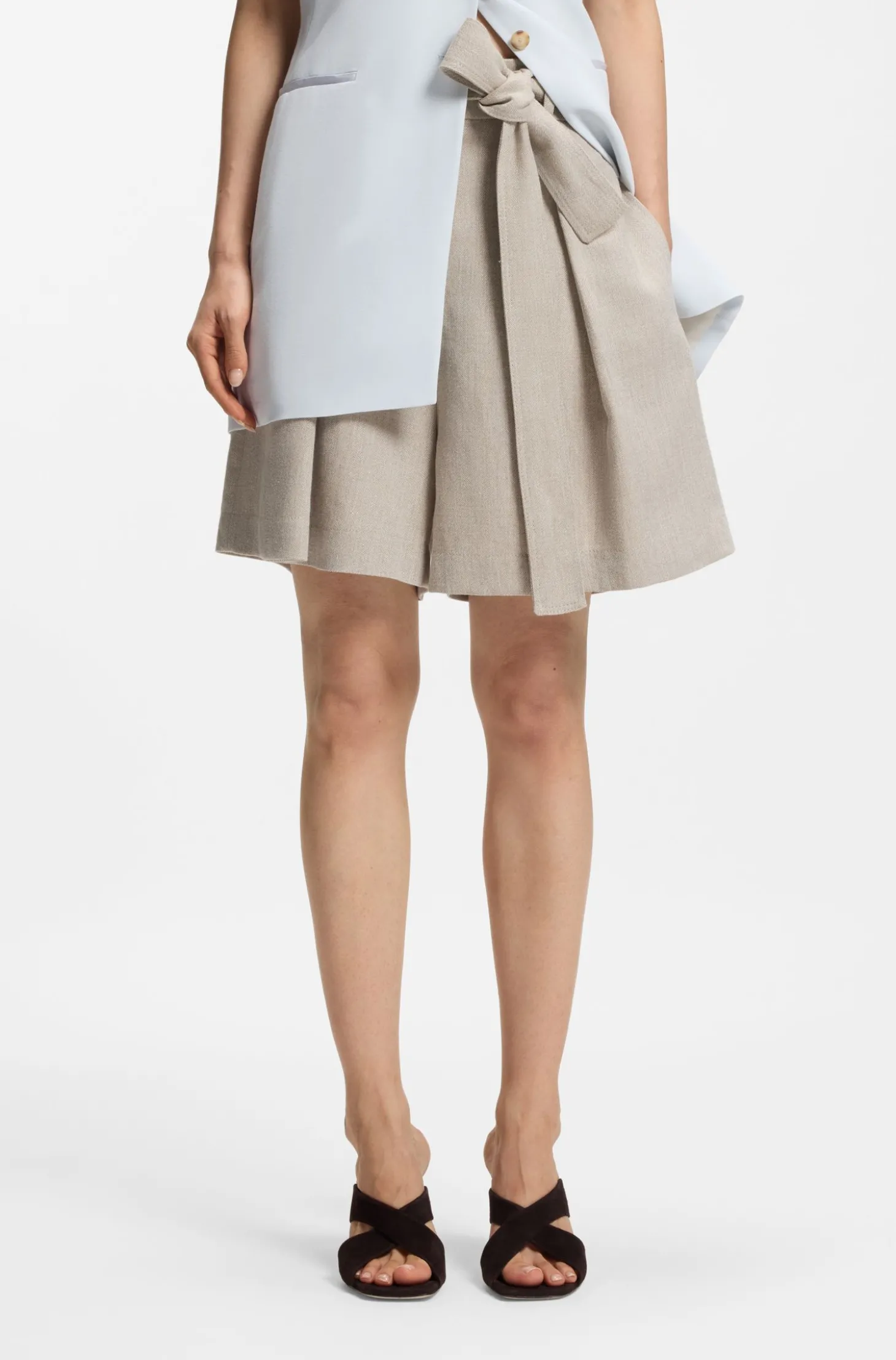 Relaxed-Fit Culotte aus Leinen-Mix mit Fischgrät-Webstruktur