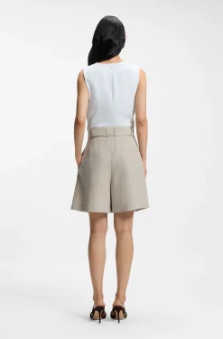 Relaxed-Fit Culotte aus Leinen-Mix mit Fischgrät-Webstruktur