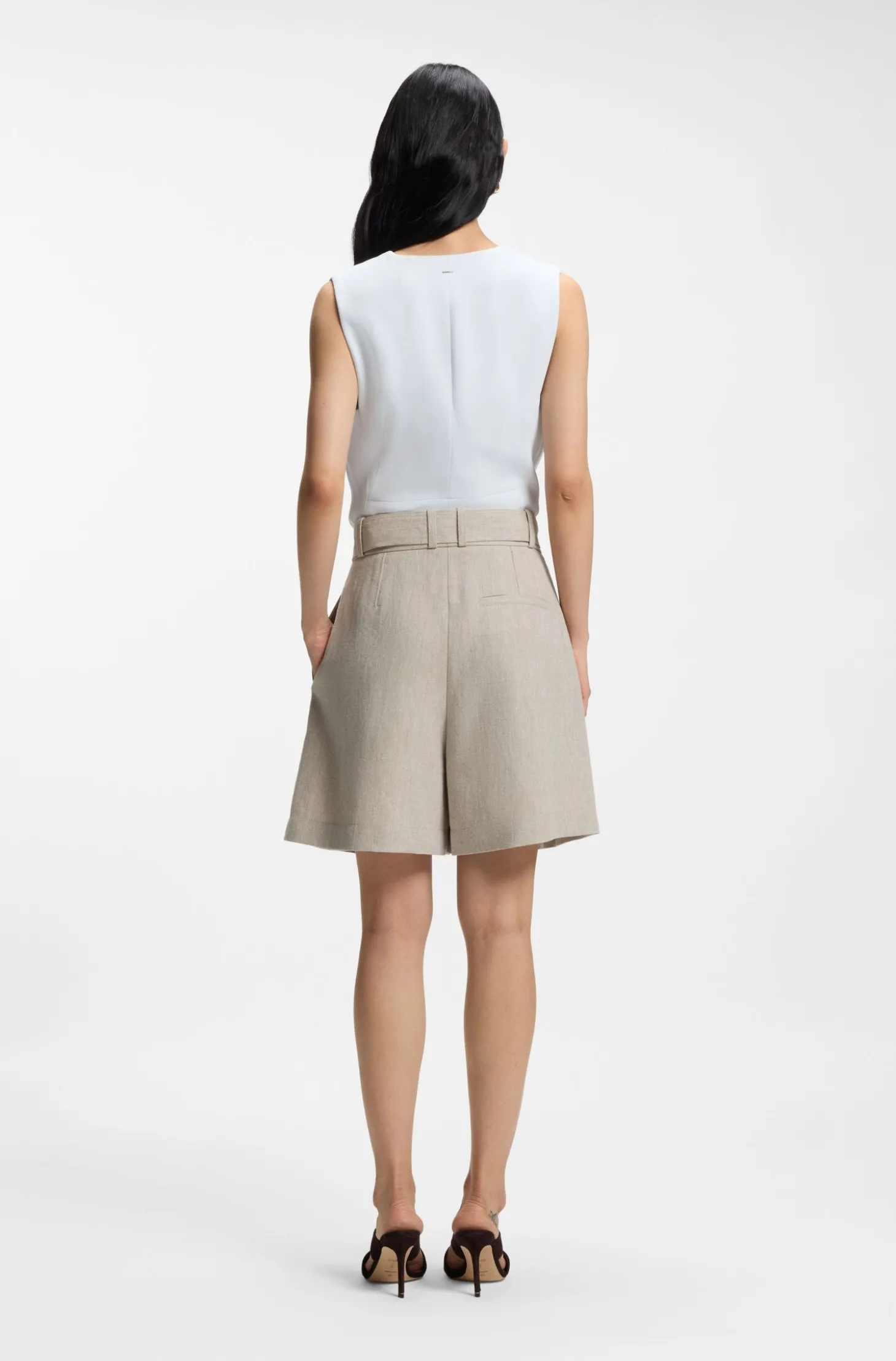 Relaxed-Fit Culotte aus Leinen-Mix mit Fischgrät-Webstruktur