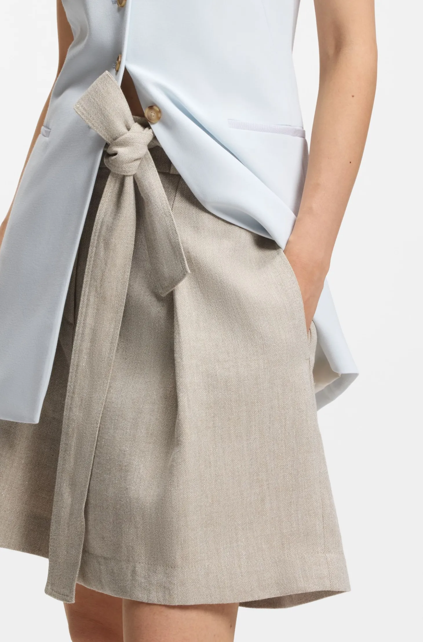 Relaxed-Fit Culotte aus Leinen-Mix mit Fischgrät-Webstruktur