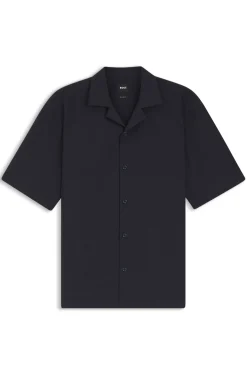 Relaxed-Fit Hemd aus Woll-Mix mit Mesh-Muster