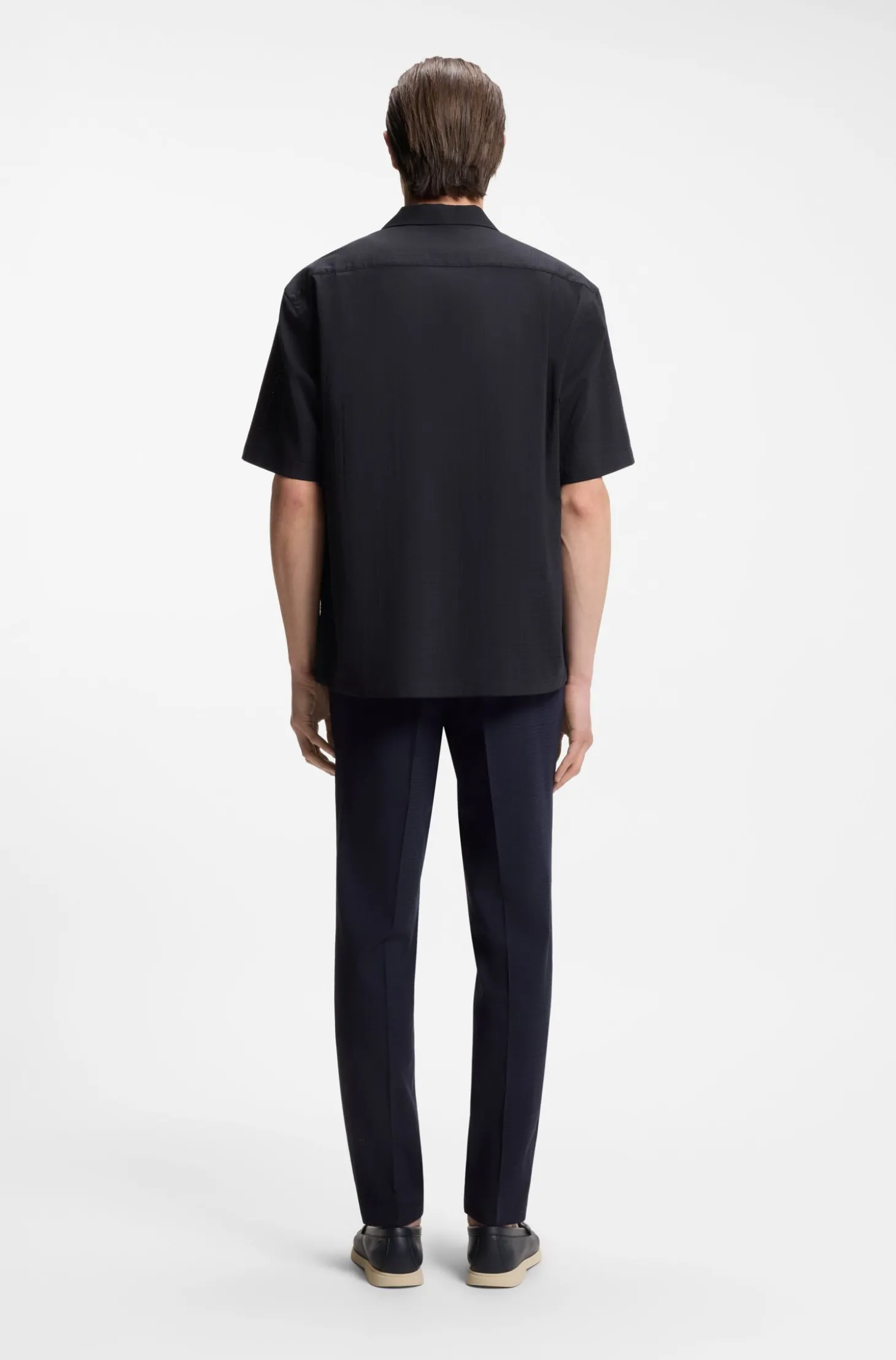 Relaxed-Fit Hemd aus Woll-Mix mit Mesh-Muster