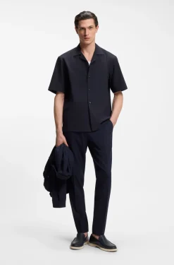 Relaxed-Fit Hemd aus Woll-Mix mit Mesh-Muster