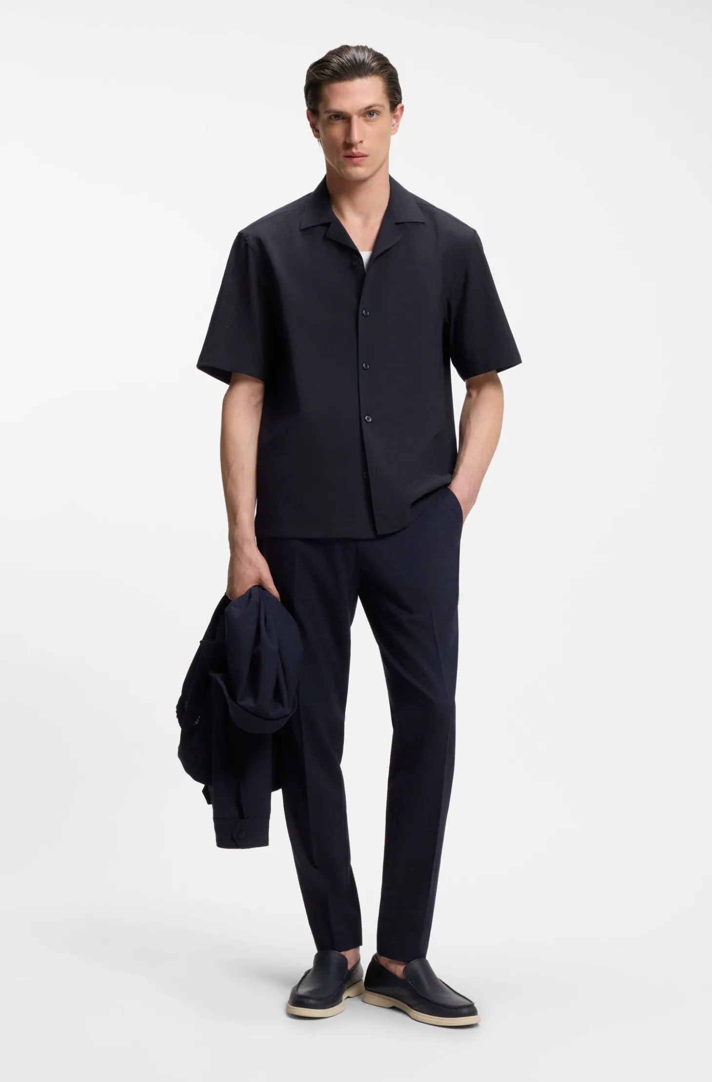 Relaxed-Fit Hemd aus Woll-Mix mit Mesh-Muster