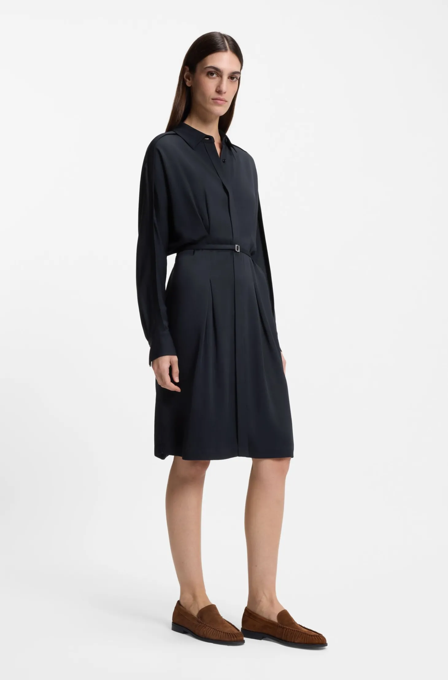 Relaxed-Fit Hemdblusenkleid mit abnehmbarem Gürtel