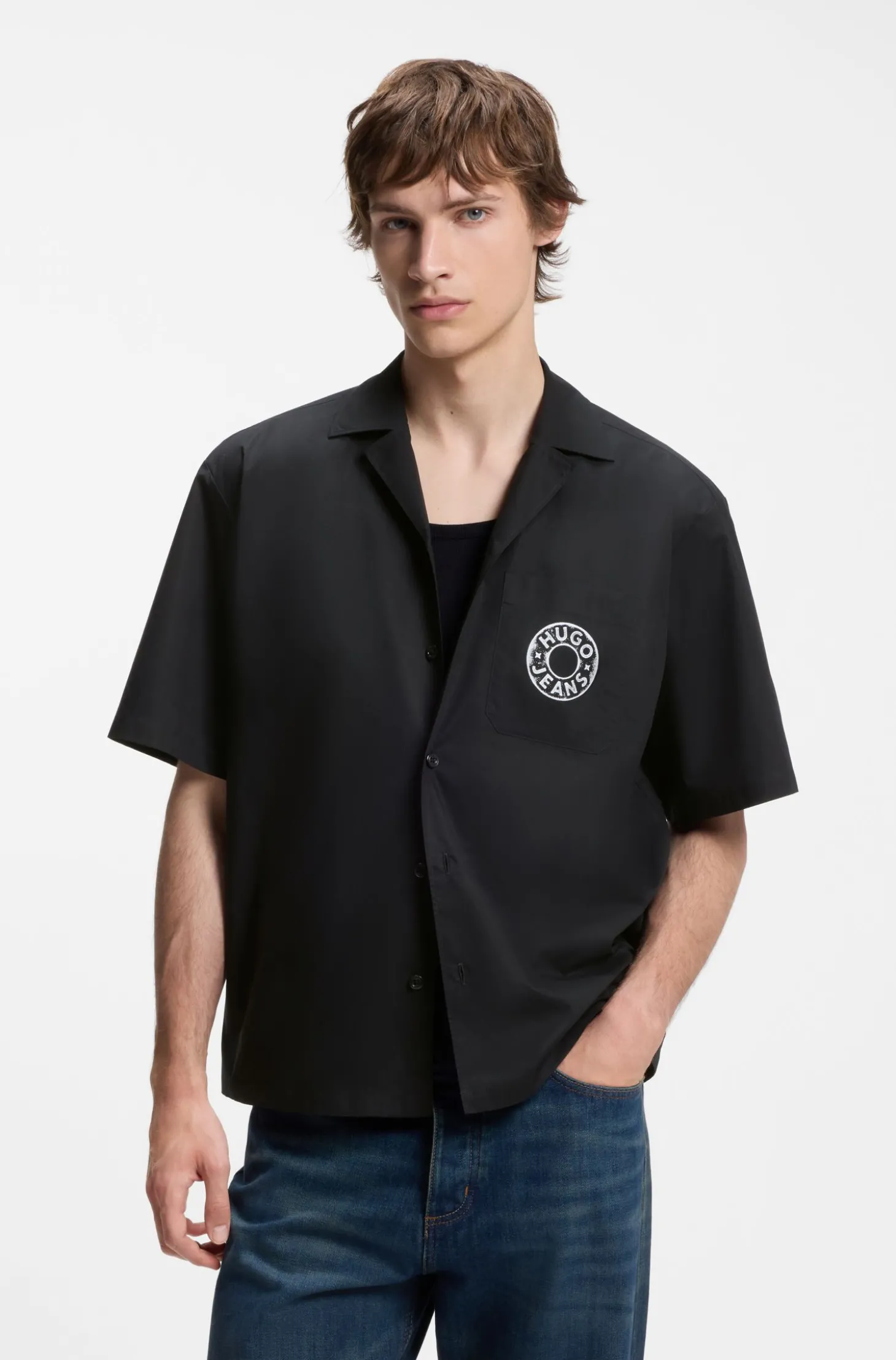Relaxed-Fit Hemd mit Print auf der Brust und Reverskragen