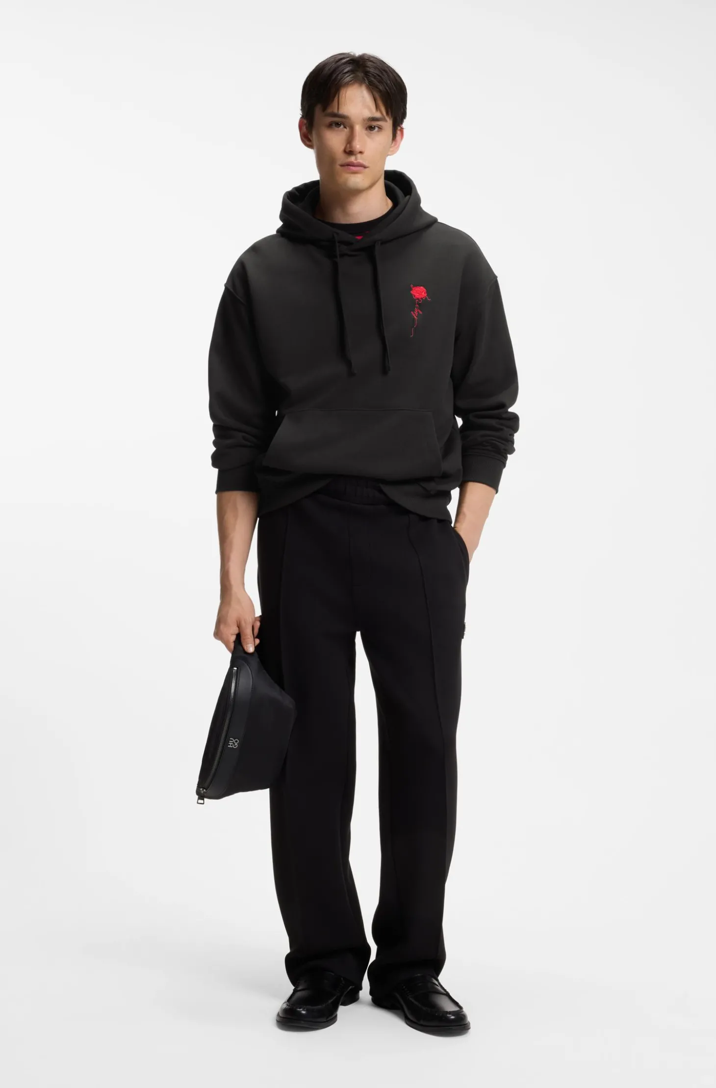Relaxed-Fit Hoodie aus Baumwoll-Terry mit Rosen-Logo