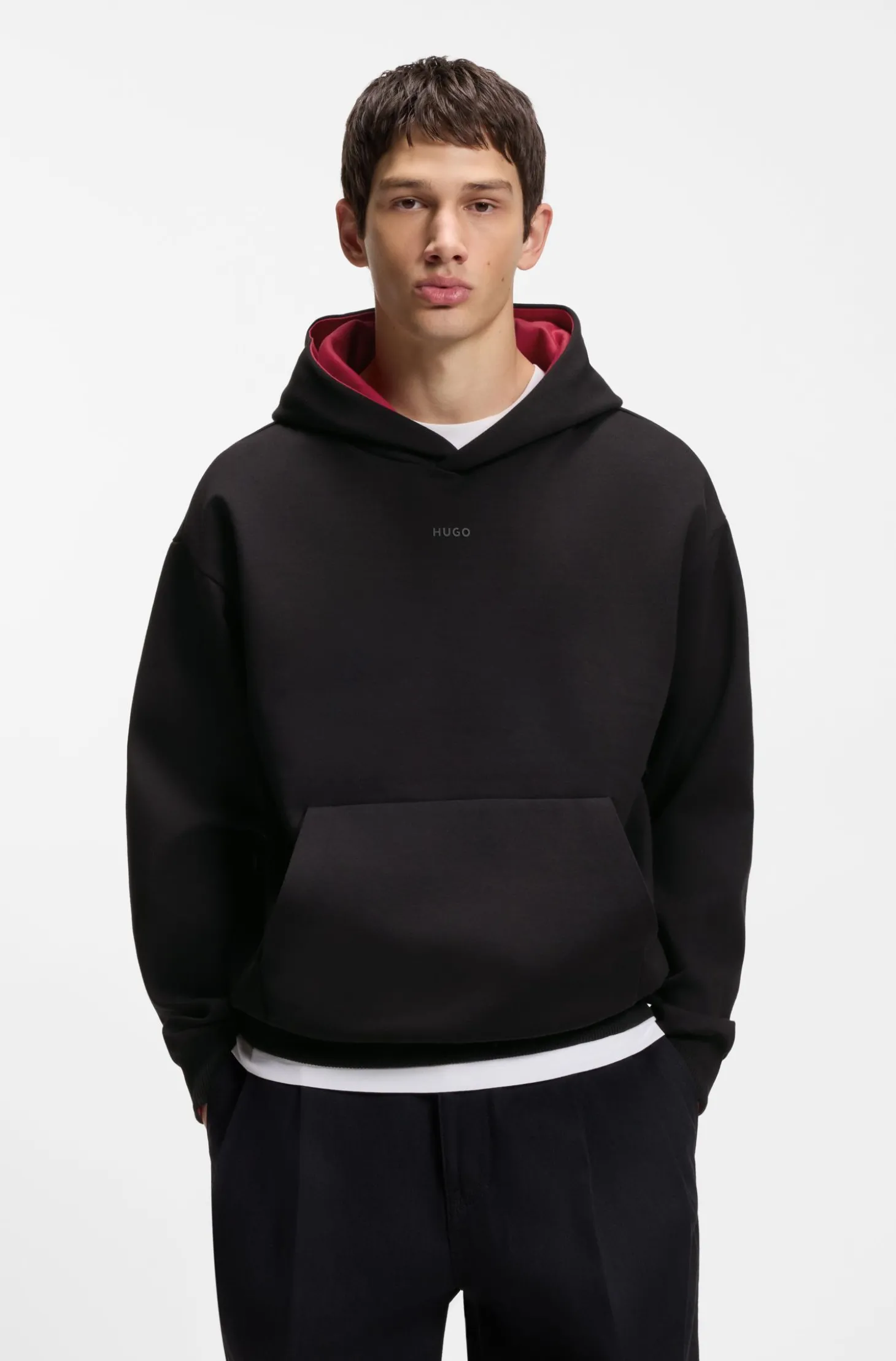 Relaxed-Fit Hoodie aus Stretch-Baumwolle mit kontrastierendem Innenfutter