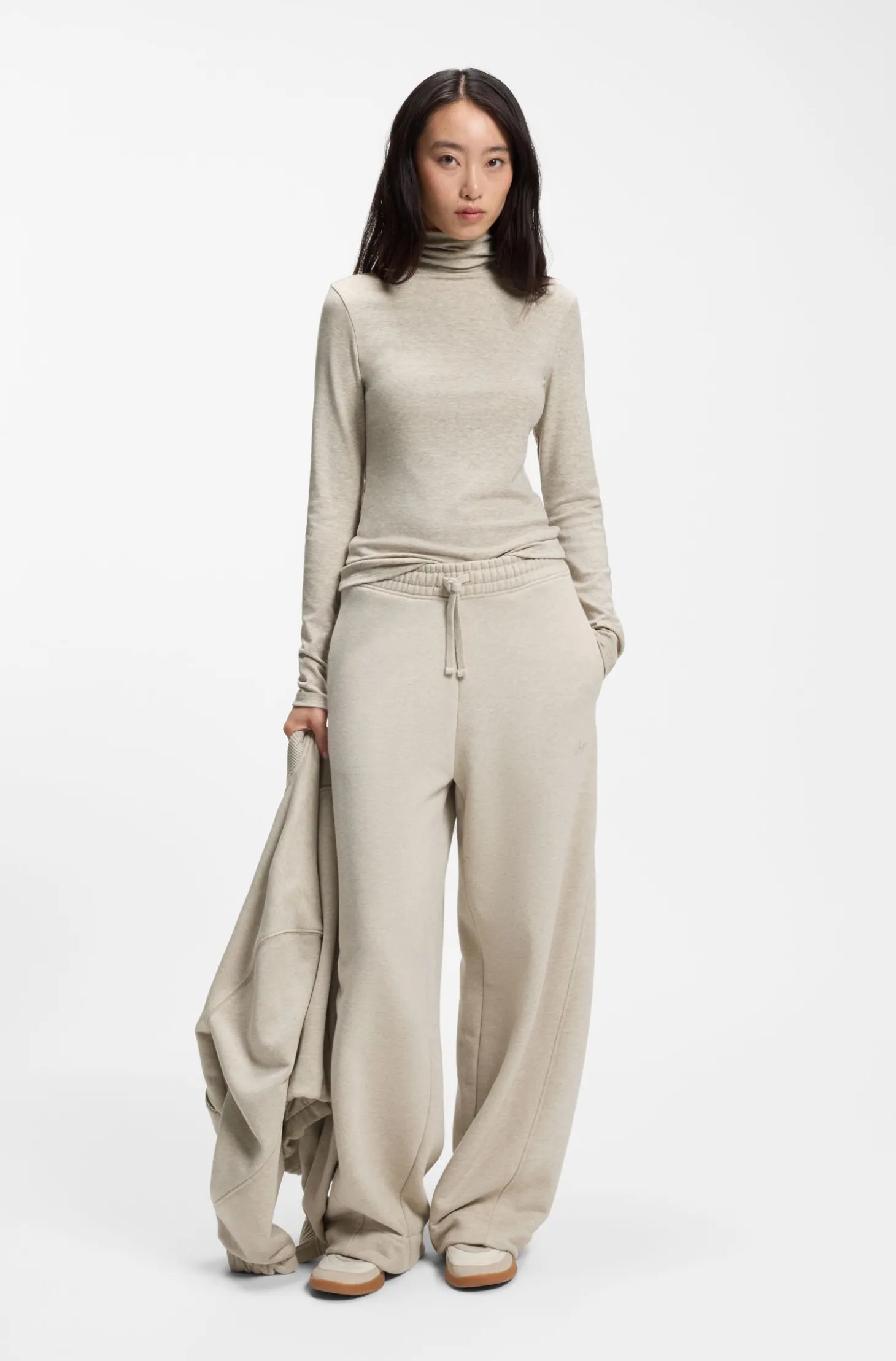 Relaxed-Fit Hose mit Barrel-Leg aus meliertem Jersey