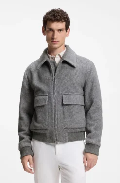 Relaxed-Fit Jacke aus Alpaka-Mix mit Fischgrätmuster
