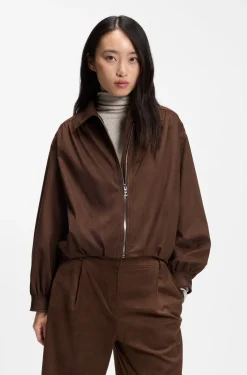 Relaxed-Fit Jacke aus Veloursleder-Imitat mit Reißverschluss