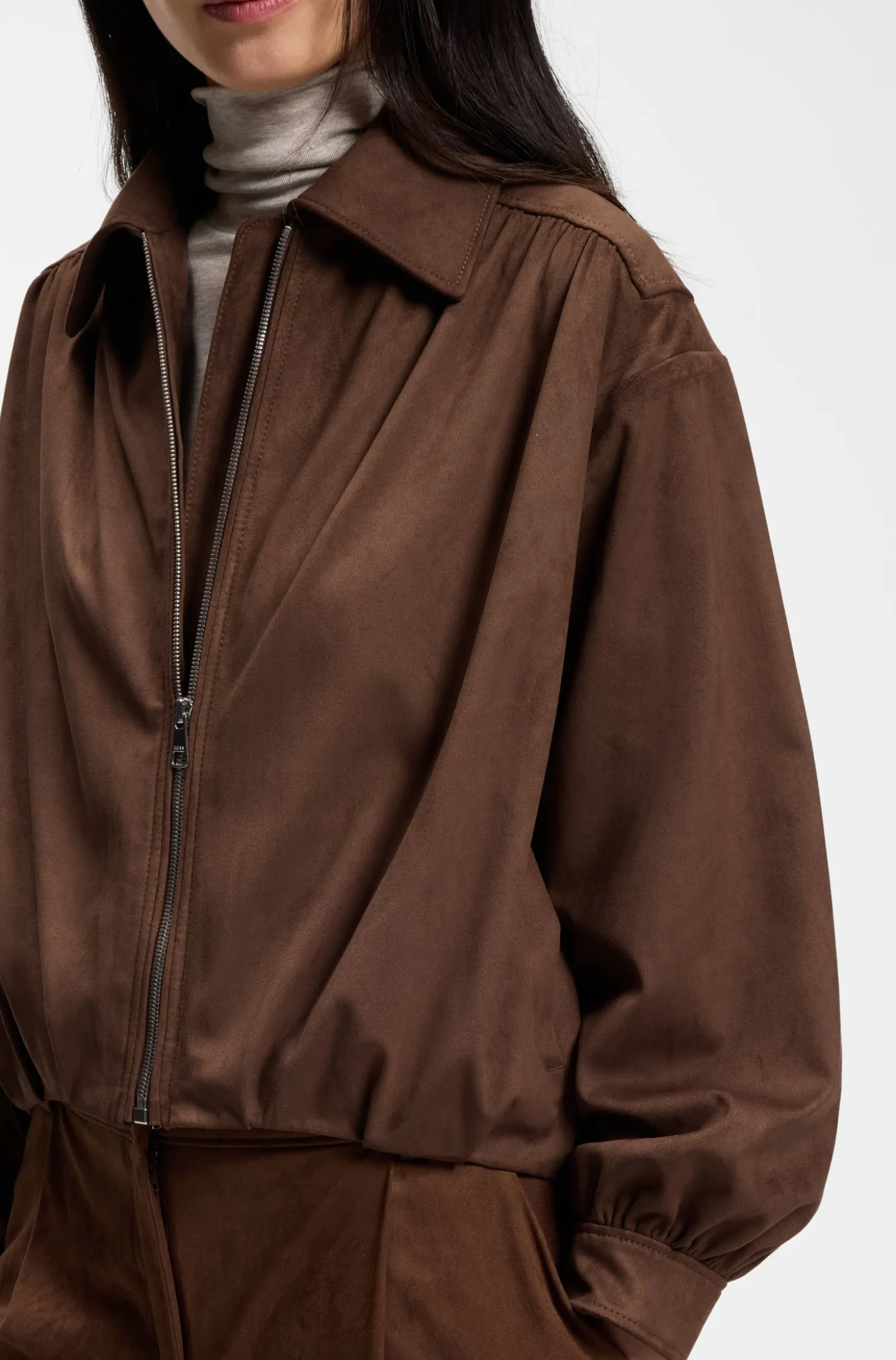 Relaxed-Fit Jacke aus Veloursleder-Imitat mit Reißverschluss