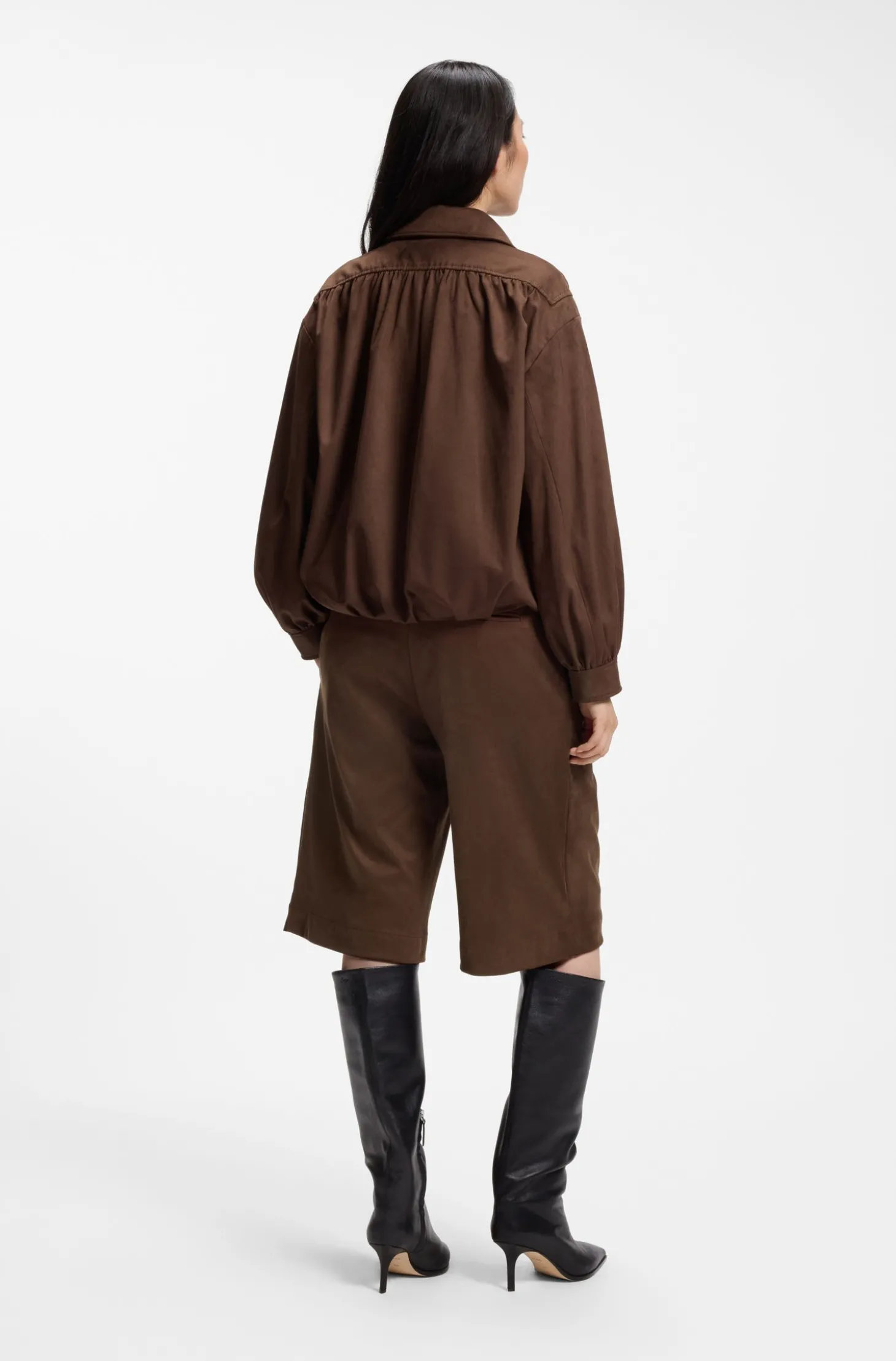 Relaxed-Fit Jacke aus Veloursleder-Imitat mit Reißverschluss