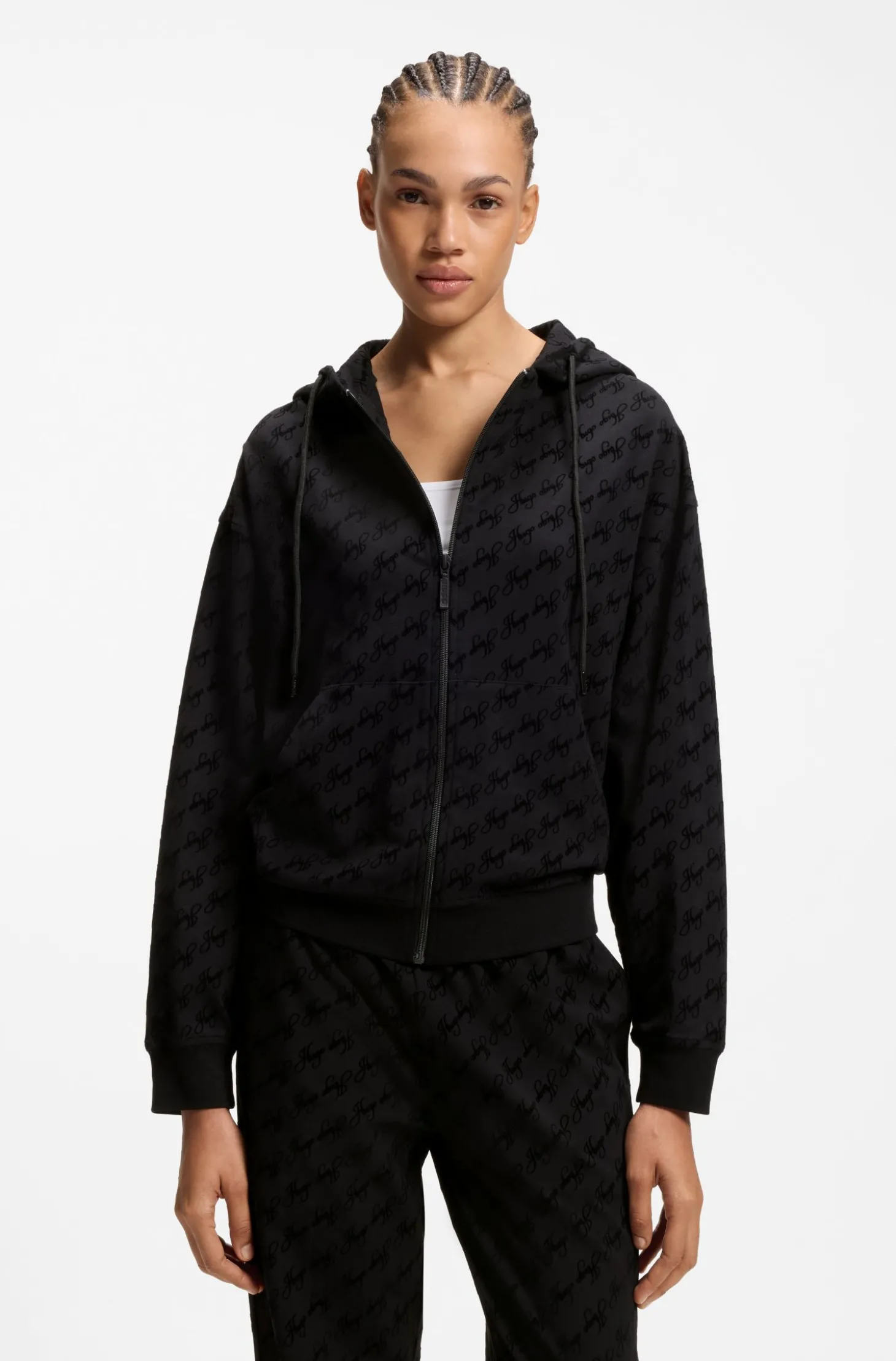 Relaxed-Fit Jacke mit Kapuze und Flock-Logo-Print