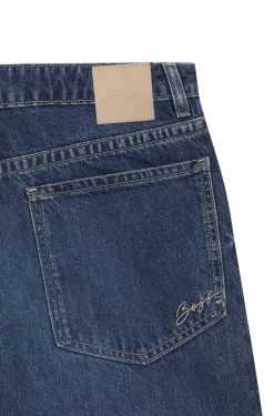 Relaxed-Fit Jeans aus blauem, festem Denim