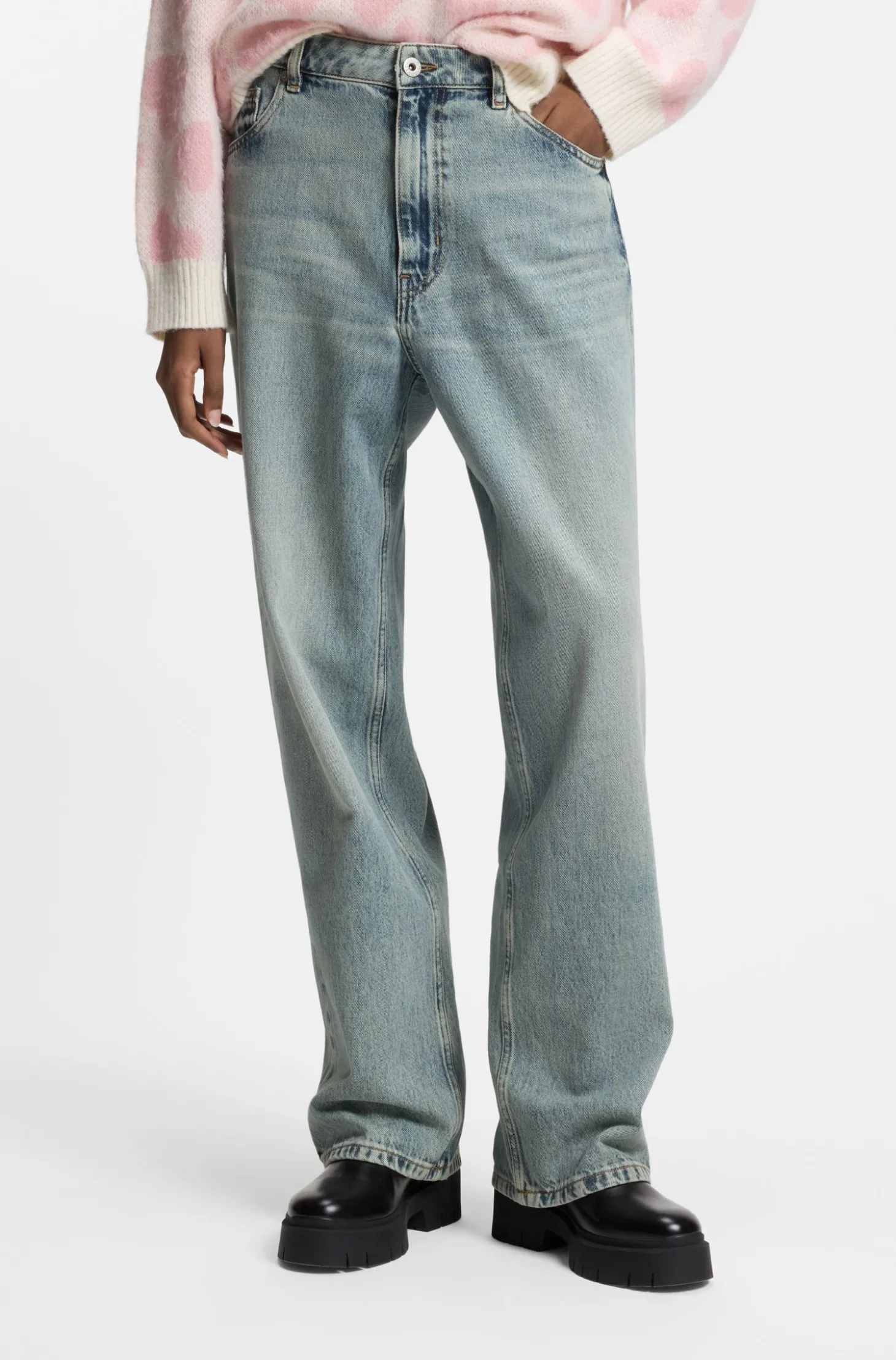 Relaxed-Fit Jeans aus meerblauem festem Denim