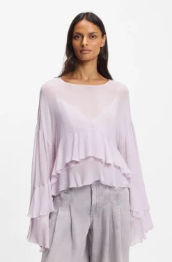 Relaxed-Fit Krepp-Bluse aus Seersucker-Georgette mit Rüschen