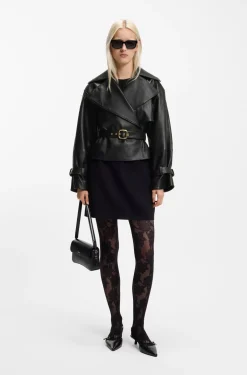 Relaxed-Fit Lederjacke mit Gürtel