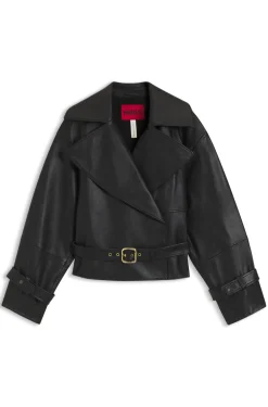 Relaxed-Fit Lederjacke mit Gürtel