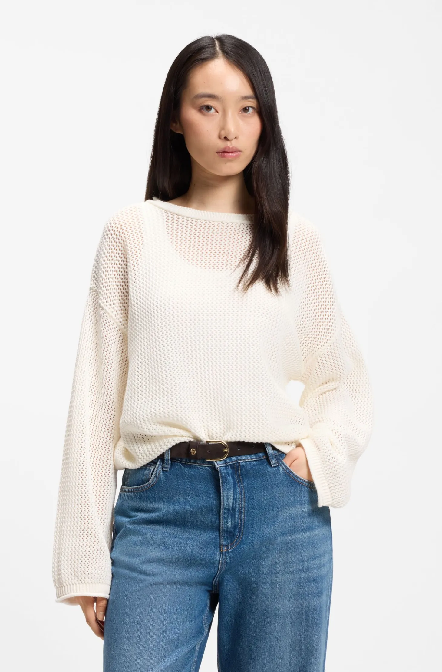 Relaxed-Fit Pullover aus Baumwolle mit Mesh-Struktur