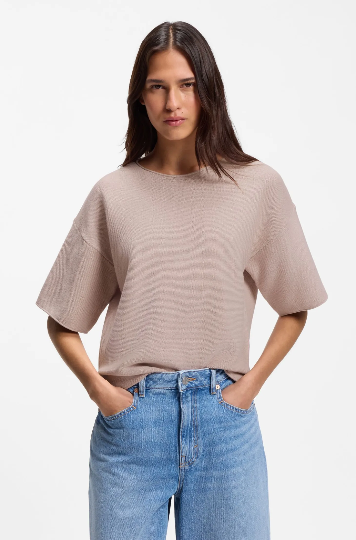 Relaxed-Fit Pullover aus Baumwolle mit Schurwolle
