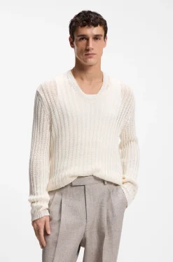 Relaxed-Fit Pullover aus Leinen mit Rippstrick