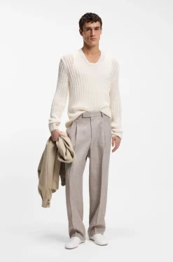 Relaxed-Fit Pullover aus Leinen mit Rippstrick