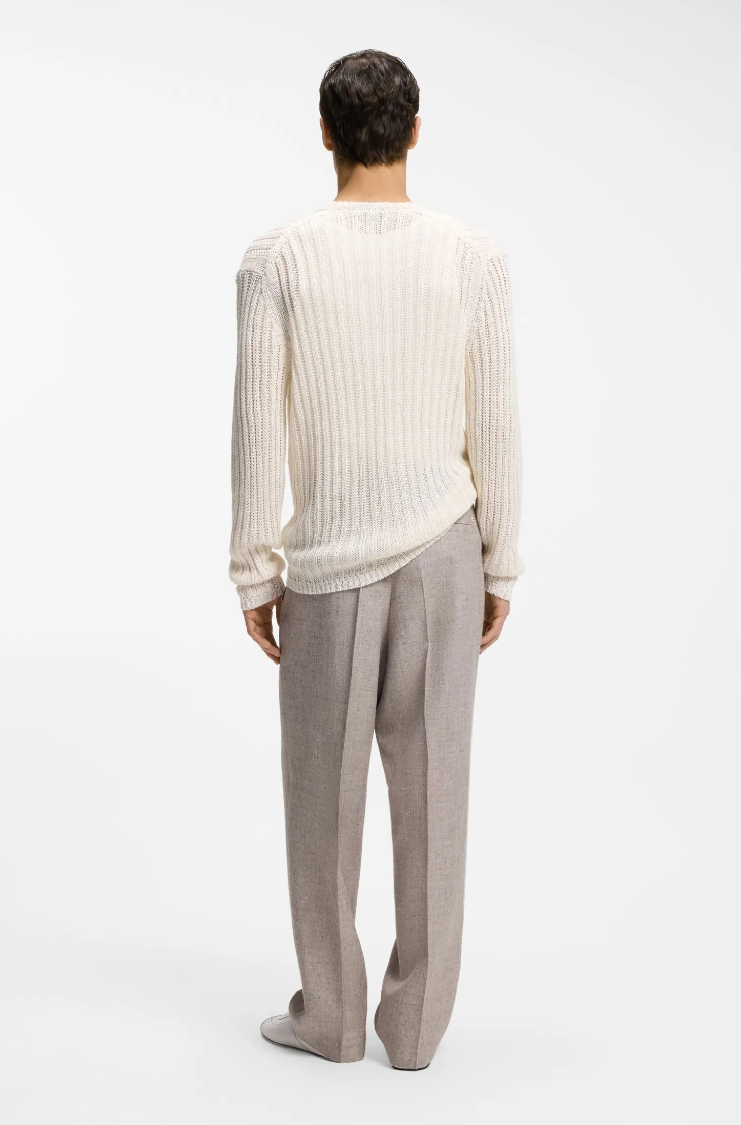 Relaxed-Fit Pullover aus Leinen mit Rippstrick