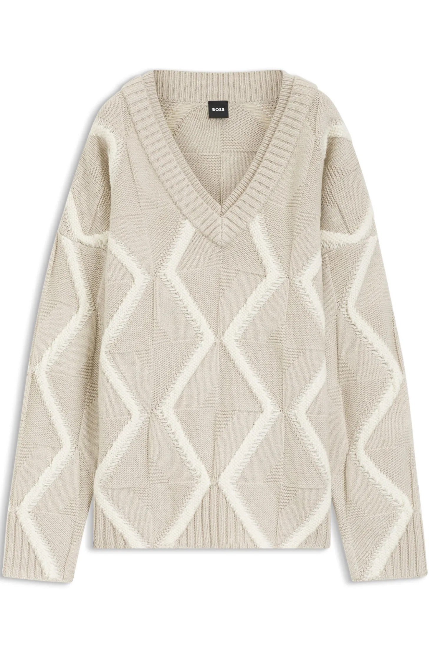 Relaxed-Fit Pullover aus Schurwolle Aran-Strickmuster